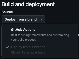 Screenshot showing the Source for deployment options.