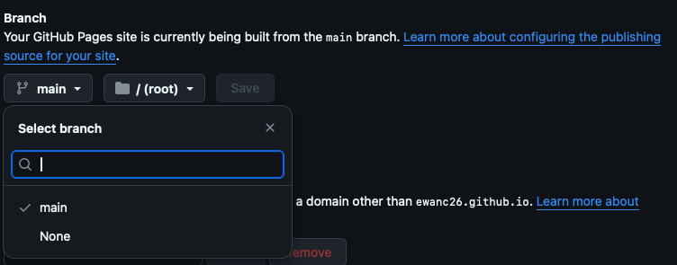 Screenshot showing branch and directory settings.
