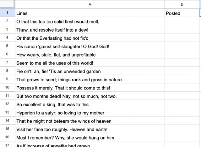 Spreadsheet with two columns, each with a header row, one is populated with data, one is empty