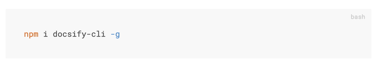 Docsify code block with the info string in the top right corner